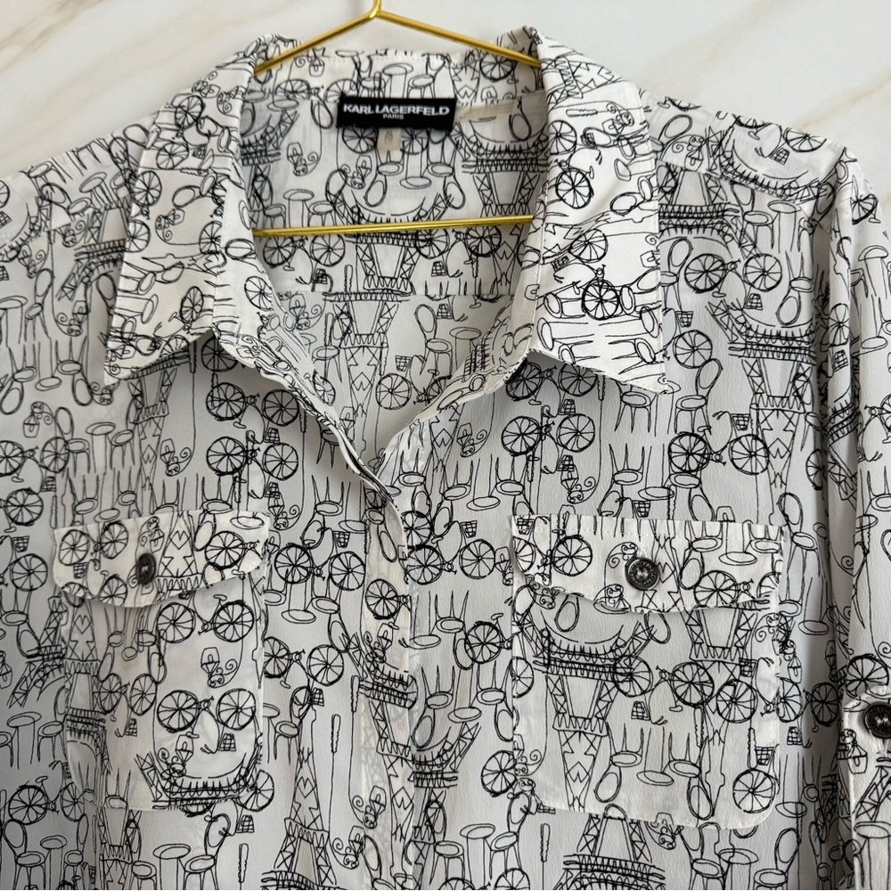Karl Lagerfeld Paris Sketch Print Button-Front Blouse – XL - Picture 3 of 12